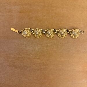 Anne Klein Lion Head Bracelet, Five Lion Heads, 7-1/2”, Cuban Chain, Snap Clasp